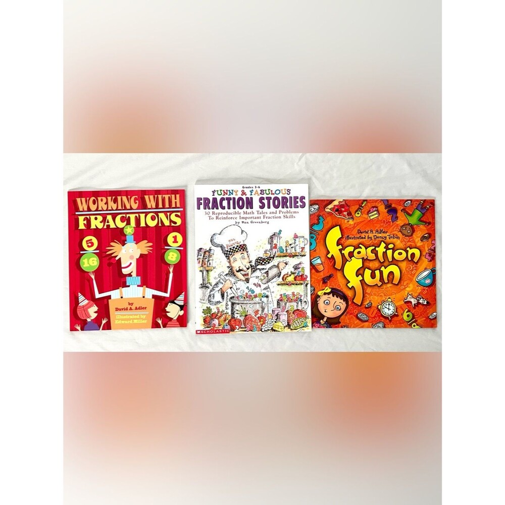 Kids Math Books Fraction Fun Lot of 3 | Working With Fractions | Grades 3–6